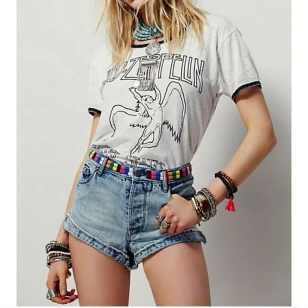 Free People Eliot Rainbow Embroidered Jean Shorts SZ 29